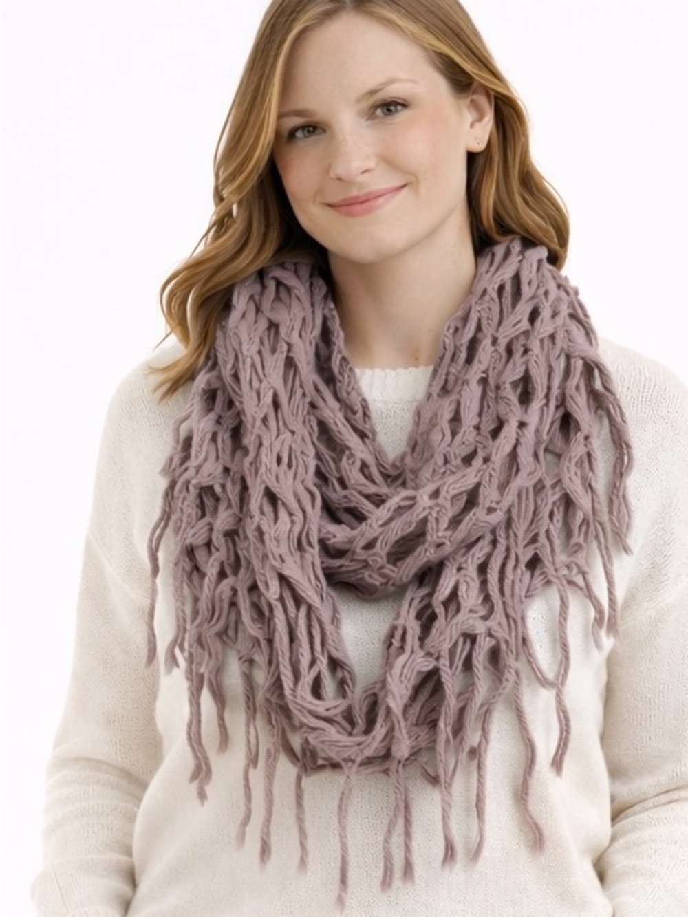 Betsey Johnson Women’s Taupe Infinity Scarf with Fringes - Picture 1 of 3